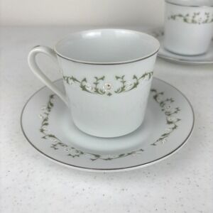 Sheffield Fine China Elegance 502 Teacup and Saucer Set of 2 Japan Green Floral